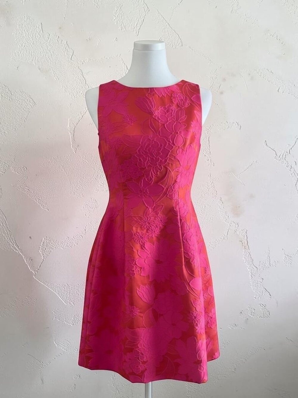 Alexia Admor Fuchsia Pink & Orange Floral Jacquard Fit & Flare Dress - Size S